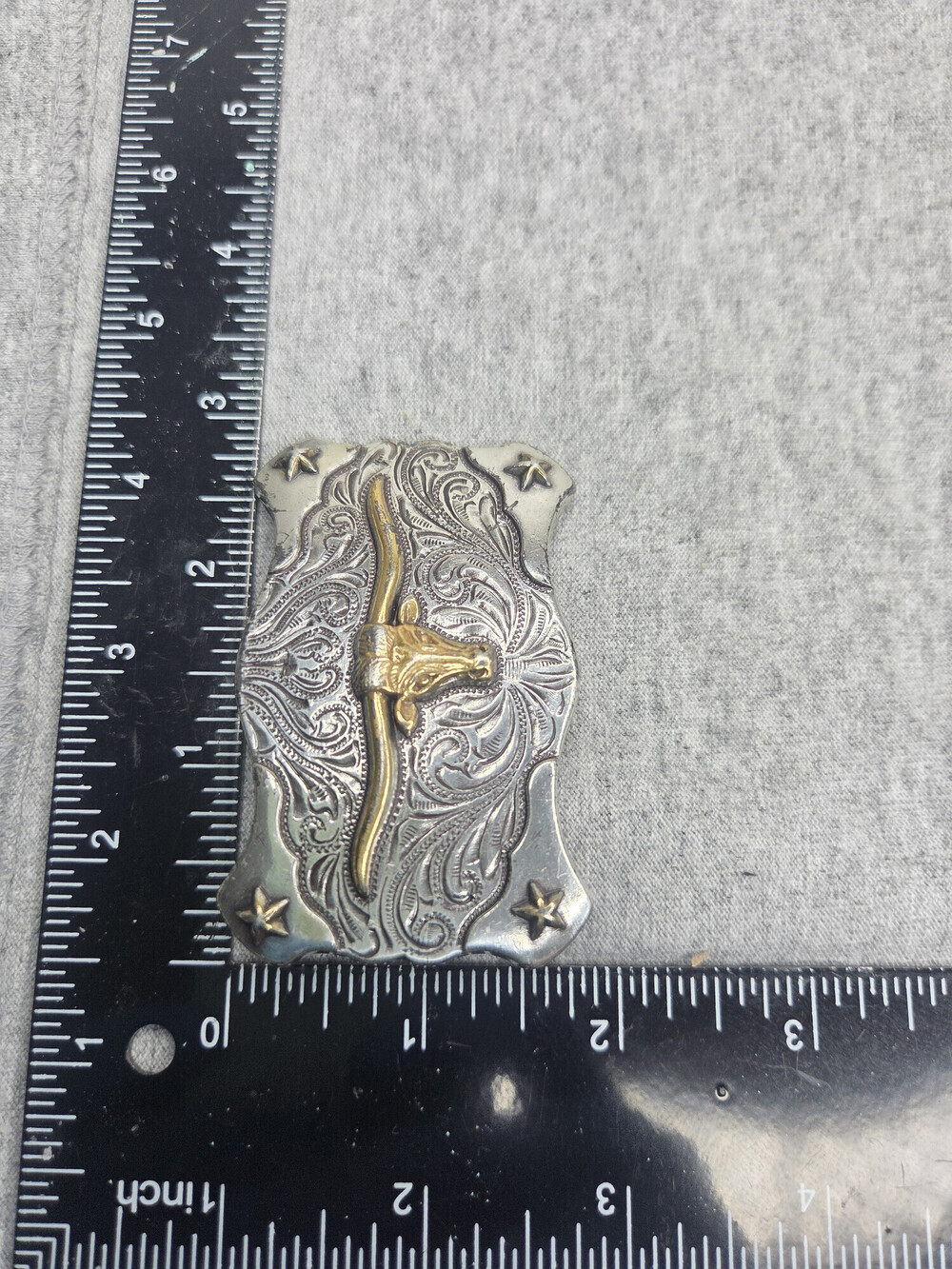 Womens Western Americana Belt Buckle Silver Tone Longhorn Steer Star Design - Picture 2 of 7